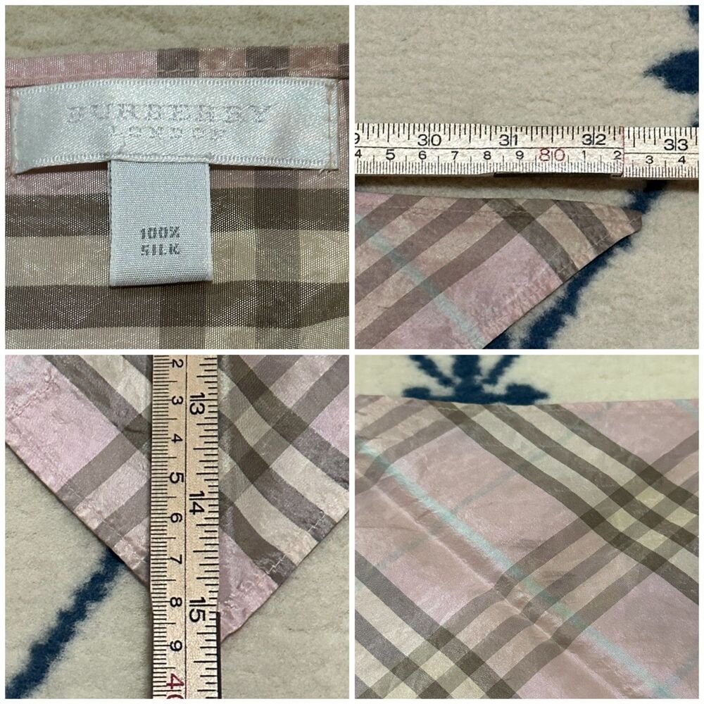 Burberry 100% Silk Pink Nova Check Plaid Bandana Handkerchief Scarf - Picture 3 of 3